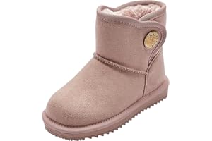 Balabala Little Girls' and Boys Warm Winter Snow Boots, Comfortable Velcro Mid Calf Fur Snow Boots For Kids Toddlers