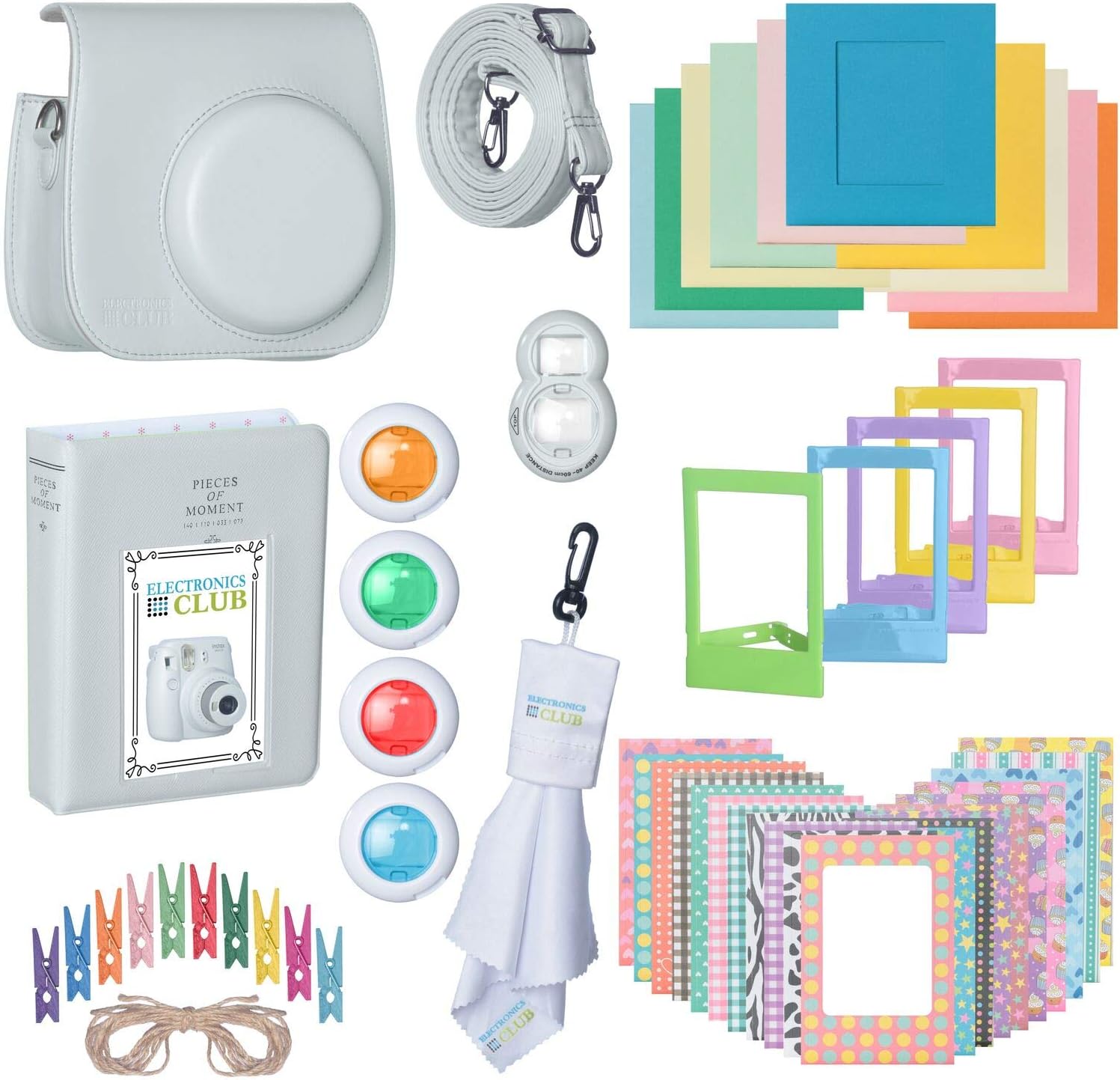 Fujifilm Premium Leather Camera Case with Accessories Kit Bundle for Instax Mini 9 Instant Film Camera | Includes Camera Strap + Photo Album + Picture Frames + Selfie Lens + Cleaning Cloth & More