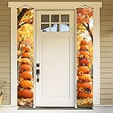 BlissYard Thanksgiving Pumpkin Door Banner Pumpkin Tower 12x71 Inch Fall Polyester Vertical Door Hanging Banner Porch Decoration Thanksgiving Autumn Seasonal Harvest Background Indoor Outdoor Display