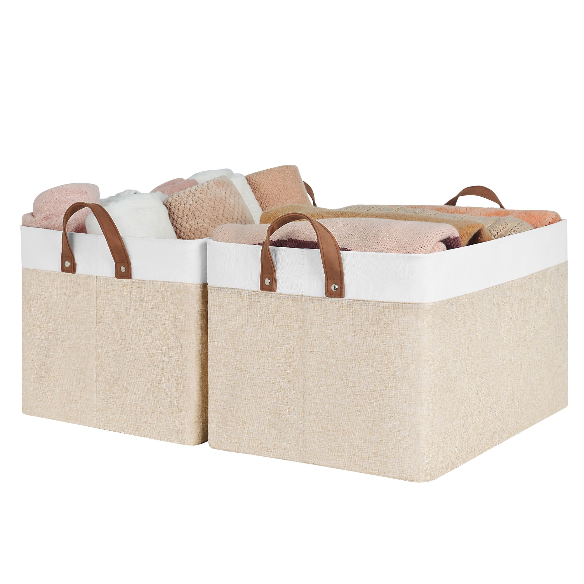 Photo 1 of StorageWorks Storage Bins, Fabric Storage Bins for Shelves, Extra Large Storage Baskets with Metal Frame, Closet Baskets and Bins with Handles, Jumbo, Brown and White, 2-Pack