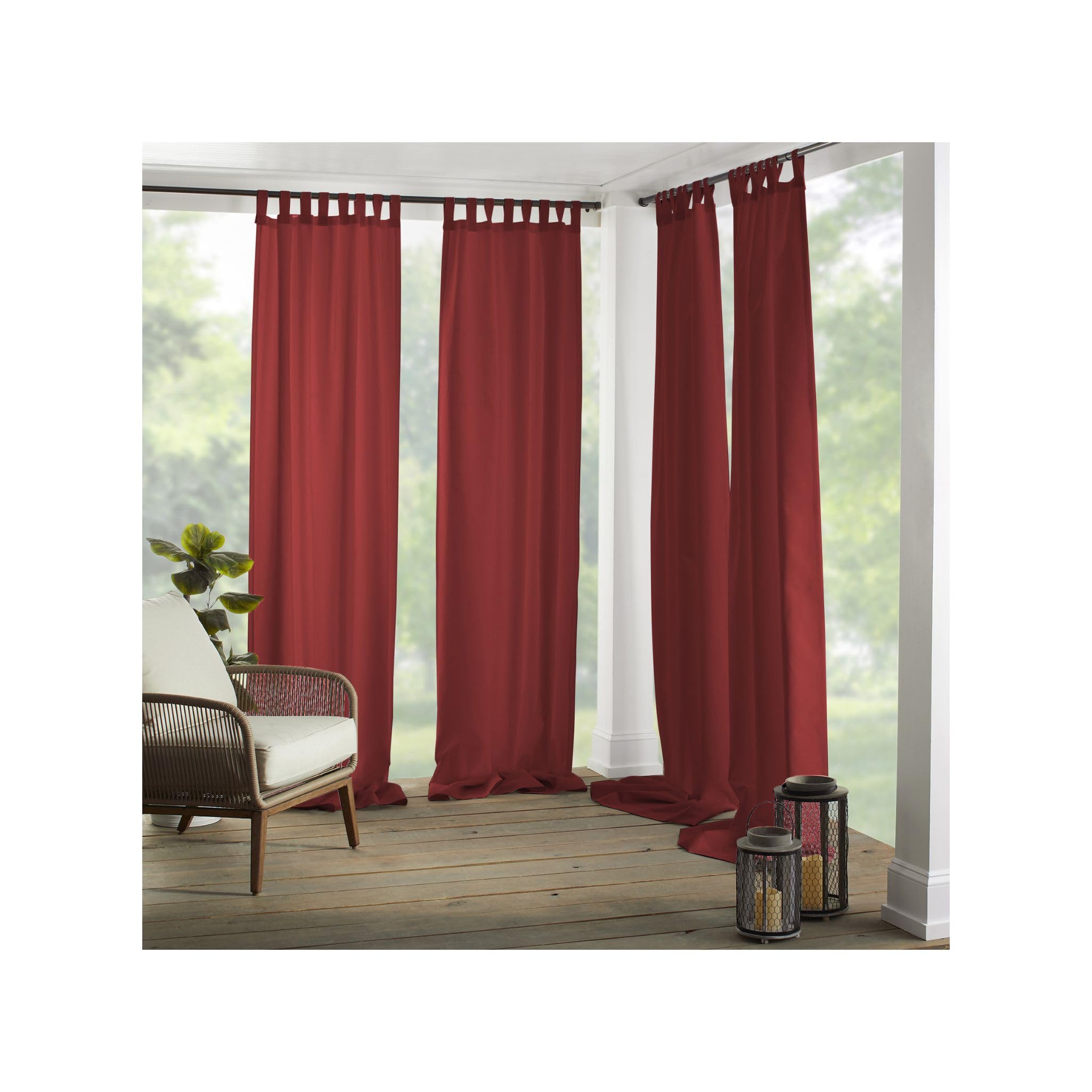 Elrene Home Fashions Matine Solid Tab-Top Indoor/Outdoor Curtain Panel, 52 inches X 84 inches, Red