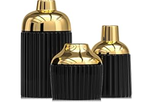 3 Piece Gold Ceramic Vases for Home Decor,Modern Decorative Vases for Flowers, Pampas Grass & Eucalyptus,Ribbed Aesthetic Set