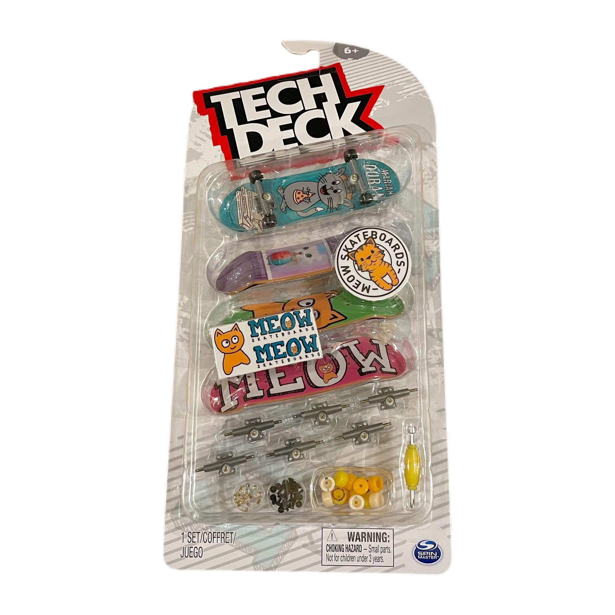 Tech Deck Deluxe Sk8shop 4 Pack Mini Skateboard Fingerboard Multi (Meow Skateboards), Boys