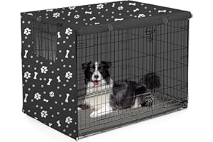 THINMUHAND Dog Crate Cover, Windproof Sun Protection, Black -M (42"L x 28"W x 30"H)