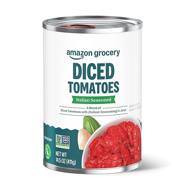 AMAZON GROCERY, ITALIAN SEASONED DICED TOMATOES, 14.5 OZ