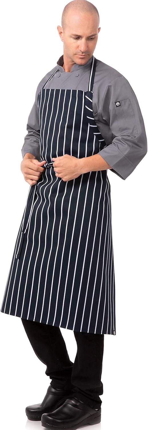 Chef Works Mens English Chef s Apron, Navy Chalk Stripe, 39 inches long 37 wide US: Kitchen Aprons: Clothing
