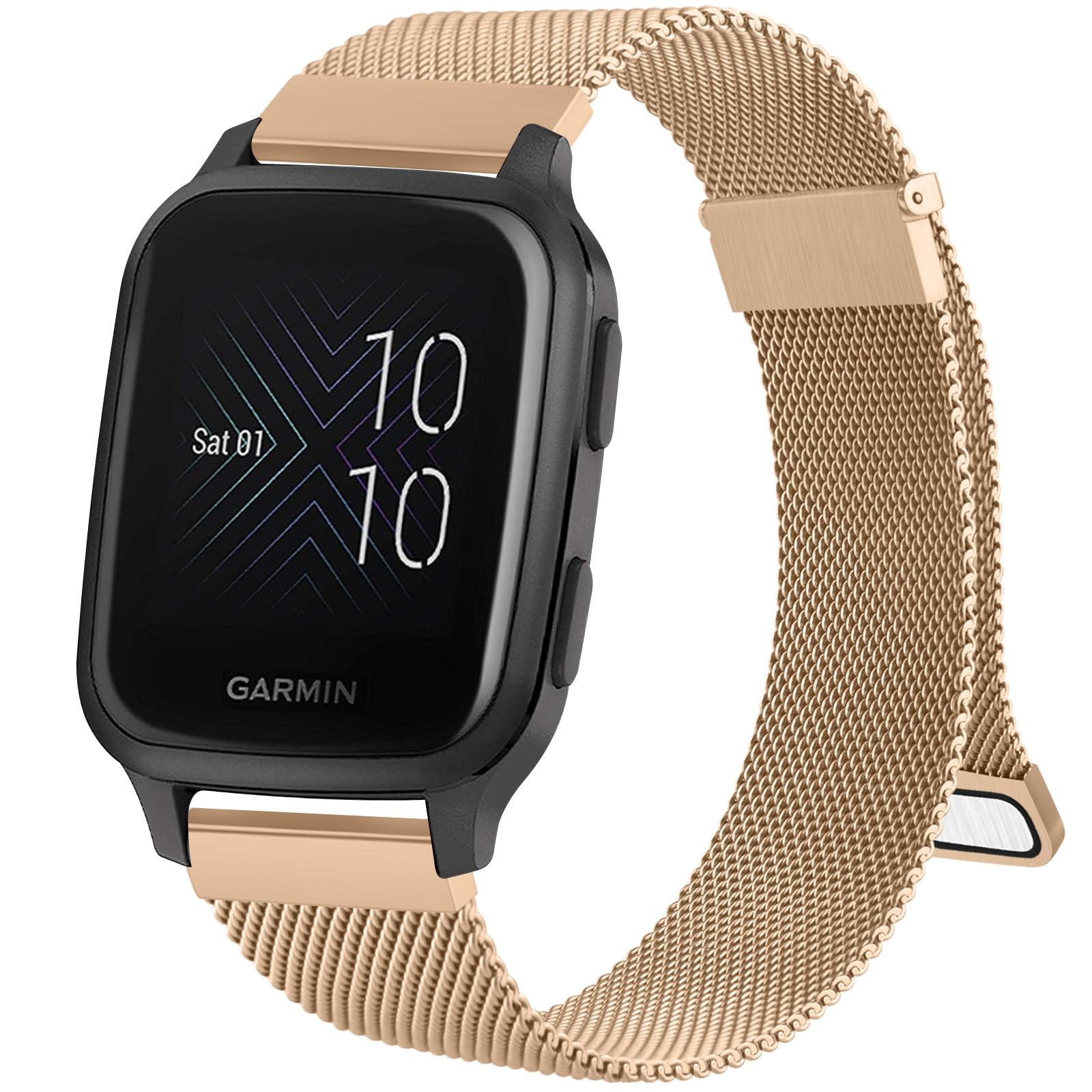 Metal Strap for Garmin Venu/Venu 2 Plus/Venu Sq/Venu Sq 2 Music for Women Men, 20mm Stainless Steel Metal Replacement Watch Band with Enhanced Magnet for Venu SQ 2 Strap (Rose gold)