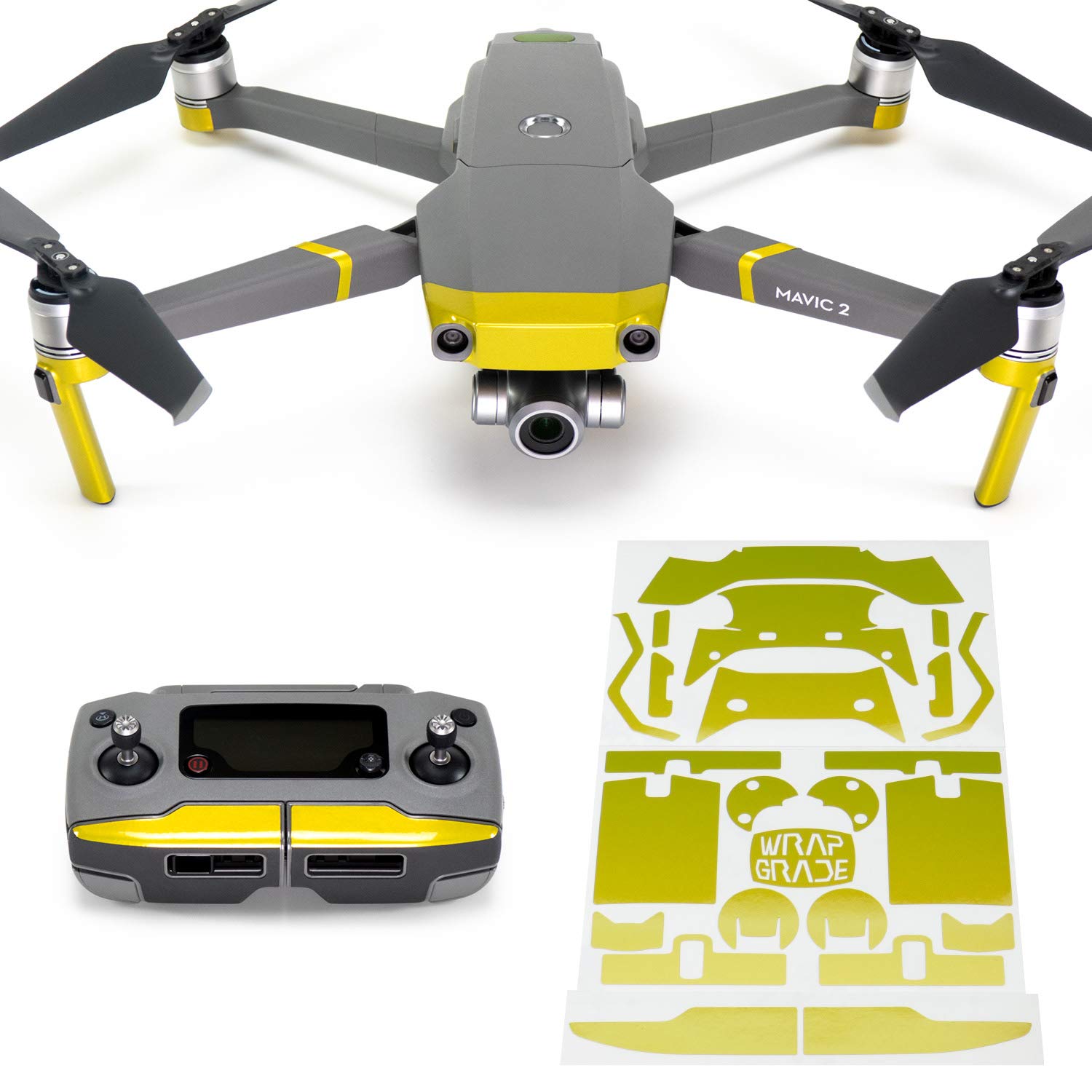 Wrapgrade Poly Skin Sticker compatible with DJI Mavic 2 | Accent Color (LIMONCINO YELLOW)