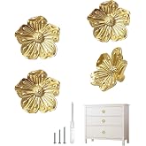 Redeam Gold Dresser knobs, Flower Knobs for Dresser Drawer, Brass Floral Cabinet Knob, Decorative Vintage Pulls and Knobs 4 Pack, Kitchen Cupboard Bathroom Cabinet Hardware Handles