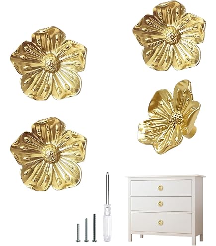 Xinally 10 Pcs Gold Cabinet Knobs,Zinc Alloy Flower Shape Drawer Knobs,Cabinet  Hardware,for Drawer Bathroom Closet Wardrobe Dresser Cabinet (Flower)