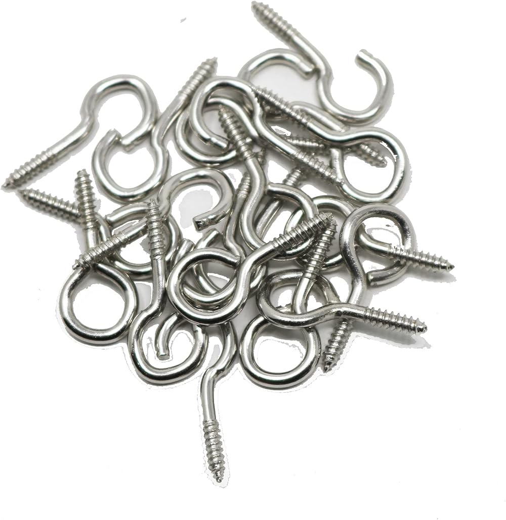 fiXte 25mm Chrome Screws Hooks and Eyes 20 Pack 10 Hooks 10 Eyes