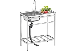 Vivrhintty Free Standing Kitchen Utility Sink with Workbench & Accessory Set, Stainless Steel Sink for Commercial, Outdoor,Garage, Laundry Room Use (29.52"D x 15.74"W x 29.52"H)