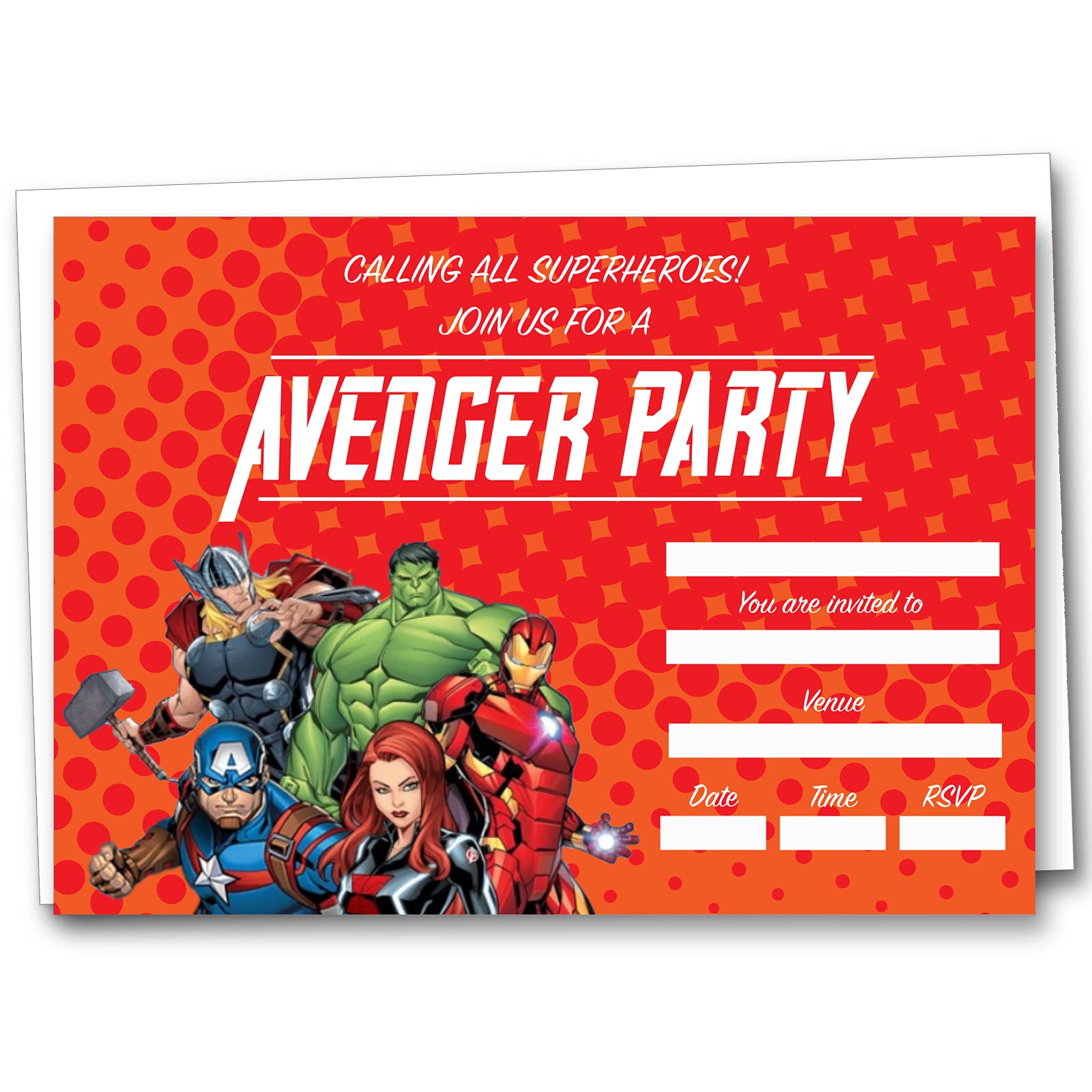 Shmaki Avenger Superhero Birthday Party Invites Boy And Girl Kids Pack With White Envelopes (30 Pack)