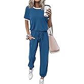 MASCOMODA Womens 2 Piece Outfits 2026 Summer Tracksuit Sets Short Sleeve Tops Travel Long Pants Jogger Lounge Set