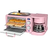 Nostalgia 3-in-1 Retro Breakfast Station - Includes 5 (4 Oz) Cup Coffee Maker, Non-Stick Ceramic Griddle, and 4-Slice Toaster Oven - Built-In Timer, Reusable Coffee Filter, Space-Saving Design - Pink