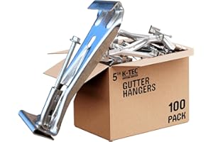 K-TEC GUTTER SUPPLY Hidden Gutter Hangers 5 Inch with a Pre-Inserted Rust Resistant Screw - Heavy Duty Rain Gutter Brackets Fastener with Clip for 5" K-Style Aluminum Gutters - Easily Repair Sagging Gutters - 100 Pack