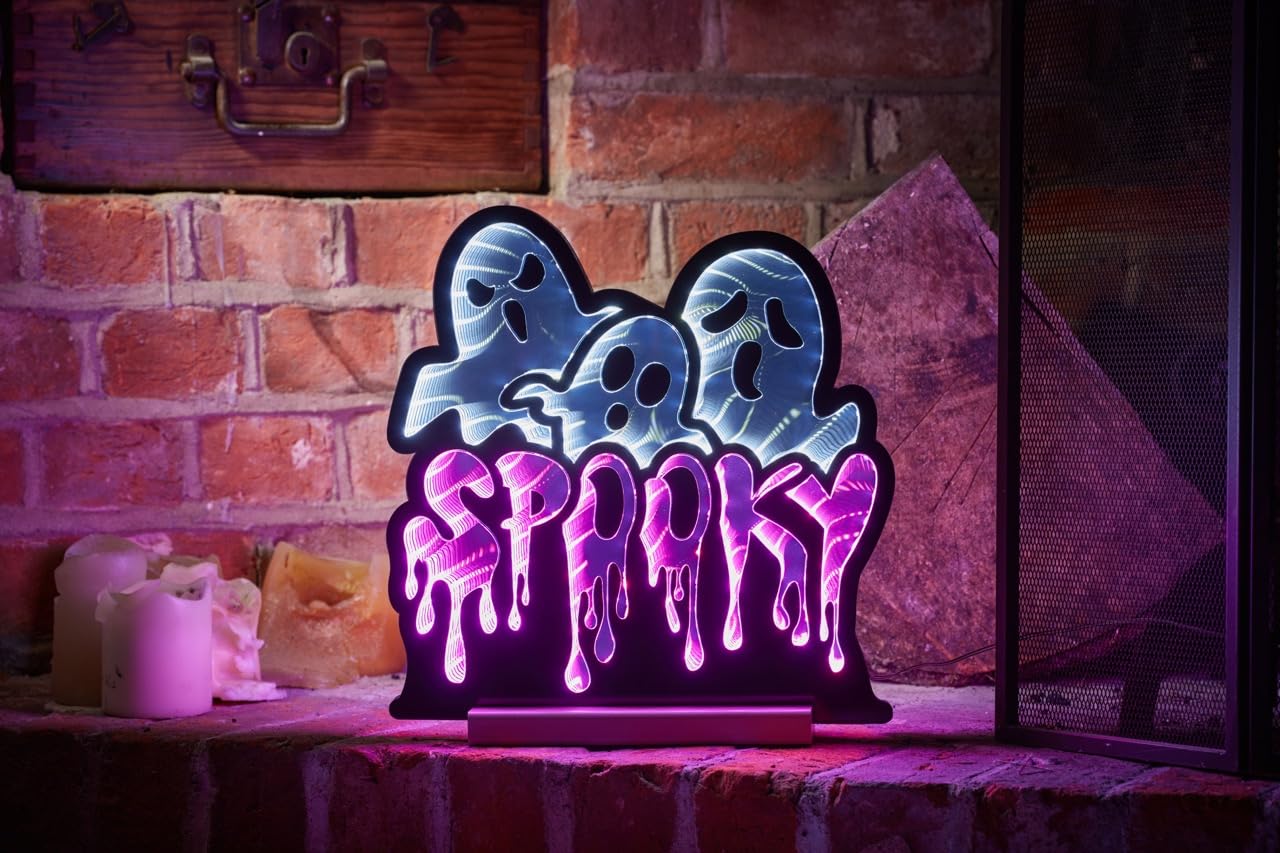 Smart Garden Halloween Infinity Effect 3D Purple Spooky Ghost LED Light - 30cm - Halloween Decoration Ghost Themed Décor Prop Scary - Perfect for Halloween Parties, Home, Living Room