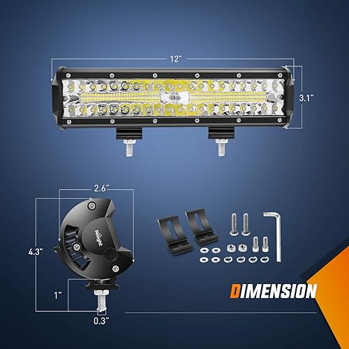 Ditch Lights Brandclub - Nilight LED Light Bar Set, 12 Inch 300W Triple Row Spot Flood Combo Work Driving Lamp 2 Pcs M 1062534 - Foto 2