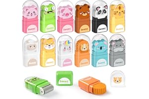 Sooez 12 Pack Pencil Erasers with Clean up Roller, Cute Erasers for Kids, Animal Fun Eraser with Shaving Roller and Cover, for Teacher Class Favor School Supplies Home Office Party