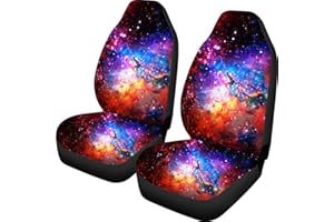 WELLFLYHOM Set of 2 Red Blue Galaxy Pattern Fabric Front Seat Covers Car Interior Protector Universal Fit for Vehicle Car Ace