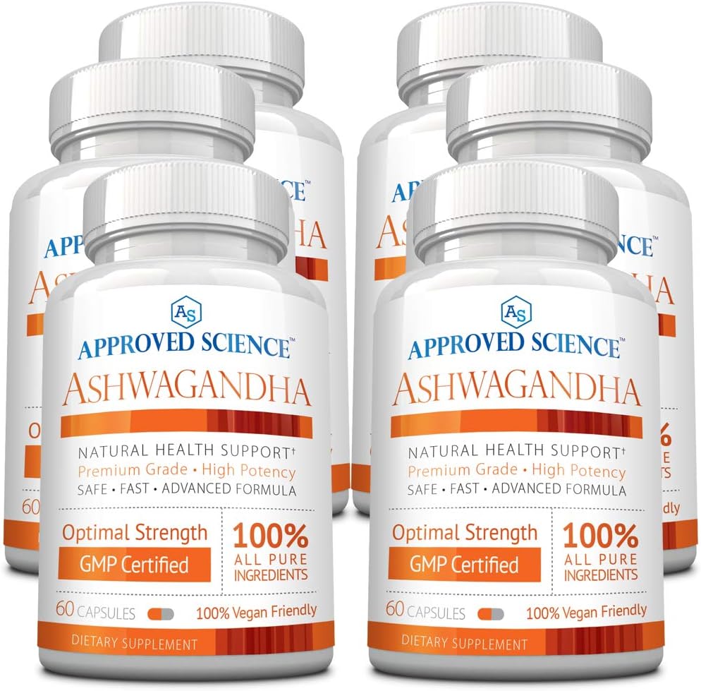 Approved Science Ashwagandha 1500mg with Bioperine® and Ginger- Enhance Memory, Boost Mood & Energy - 60 Vegan Friendly Capsules (6 Bottles)