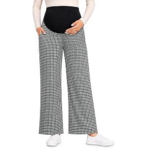 Yousify Womens Maternity Pants Casual Wide Leg Pregnancy Trousers | Stretchy, Elastic Waist, Patterned, Side Pocket, Loose Fi