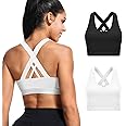 Sports Bras for Women High Support Large Bust, Outdoors High Impact Yoga Wireless Padded Bras for Sagging Breasts Padded Low Back Athletic Sleep Workout Strappy Racerback Sports Bra Black and White M