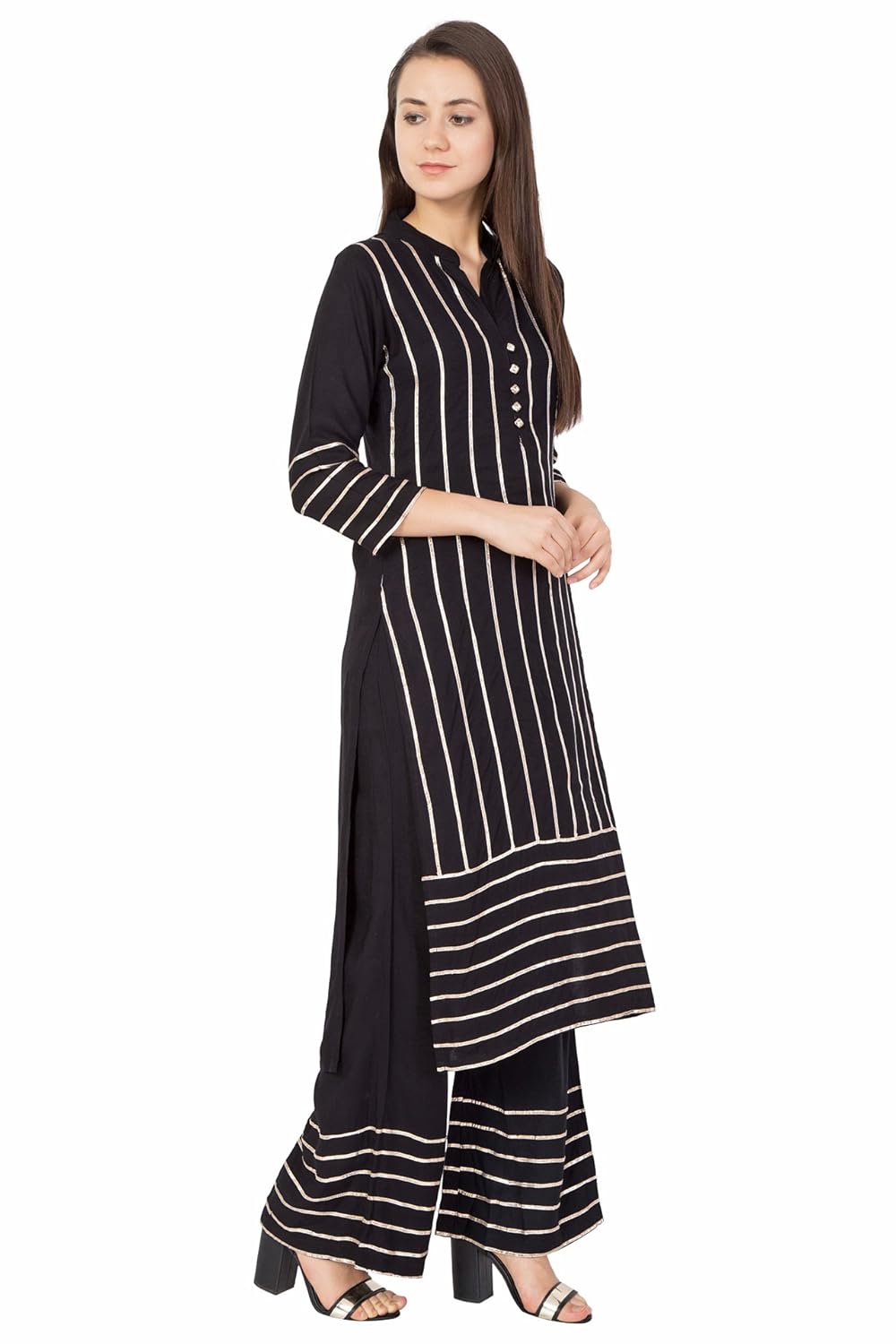 pinky pari band neck straight kurta with palazzo embellished gota work kurta