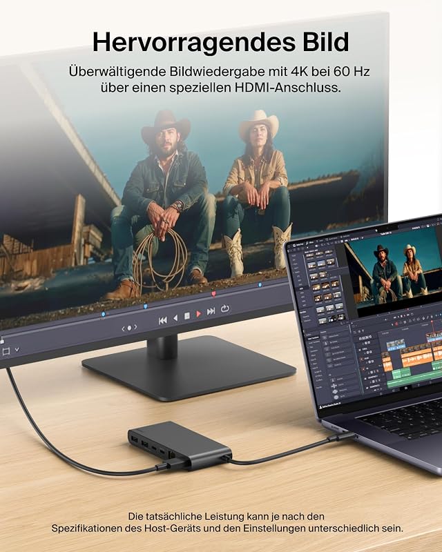 Connect 8-in-1 USB C Hub, Bildschirmauflösungen bis zu 4K bei 60 Hz, für Mac, Windows, Chromebook, 100 W PD, Datentransfer 10 Gbit/s, 2,5 Ethernet – Schwarz
