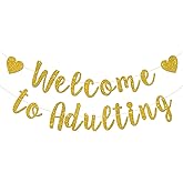 Welcome to Adulting Banner, Gold Glitter, Boy Girl's 18th 20th 21st Birthday Bunting Banner, Cheers to 21 Years, 21 & Legal Birthday, Graduation Party Decoration Supplies