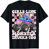 Girls Like Monster Trucks Too Unicorn for Women Mom Adult T-Shirt