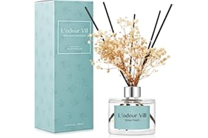 L'odeur Vill Reed Diffuser Set, 6.7 oz(200ml) Honey Peach Scented Diffuser with 6 Oil Diffuser Sticks, Home Fragrance Essential Oil Reed Diffuser for Home Large Rooms Bathroom Shelf Decor