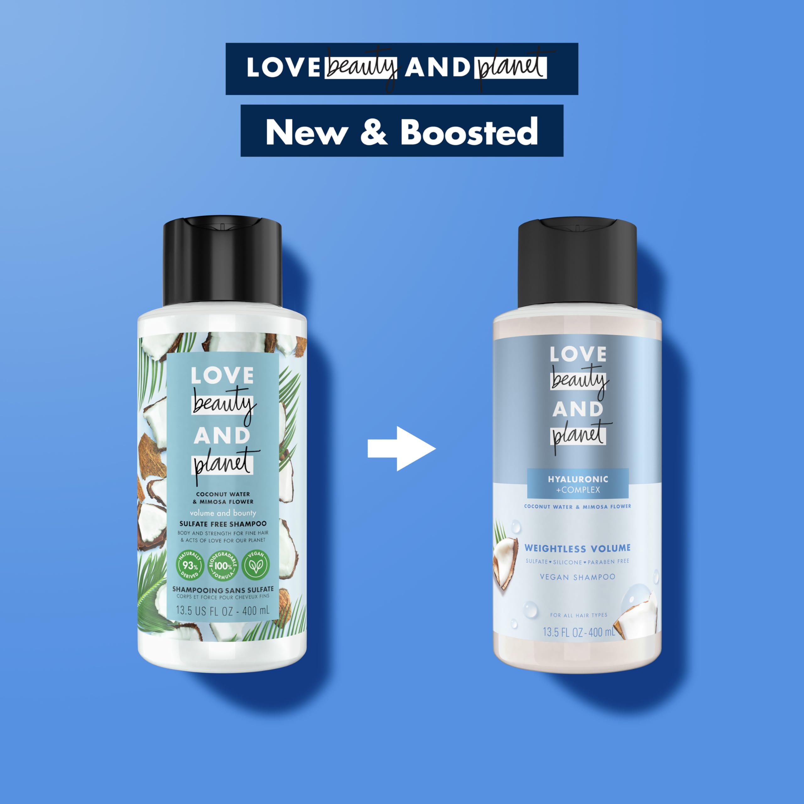 Love Beauty And Planet Volume and Bounty Thickening Shampoo and Conditioner For Hair Volume and Fine Hair Care Coconut Water & Mimosa Flower, Paraben Free, Silicone Free, and Vegan 13.5 oz 2 count