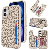 iCoverCase Compatible with iPhone 16 Wallet Phone Case with Card Holder for Women Men, [RFID Blocking] Card Slots PU Leather Protective Wallet Case 6.1 Inch (Beige Leopard)