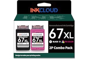 INKCLOUD Remanufactured Ink Cartridges Replacement for HP 67XL Printer Ink for 2700 2700e 2755 2755e 4100 4100e 4155 4155e 6000 6055 6055e 6400 6455e 6458e Printer (1 Black 1 Tri-Color, 2Pack)
