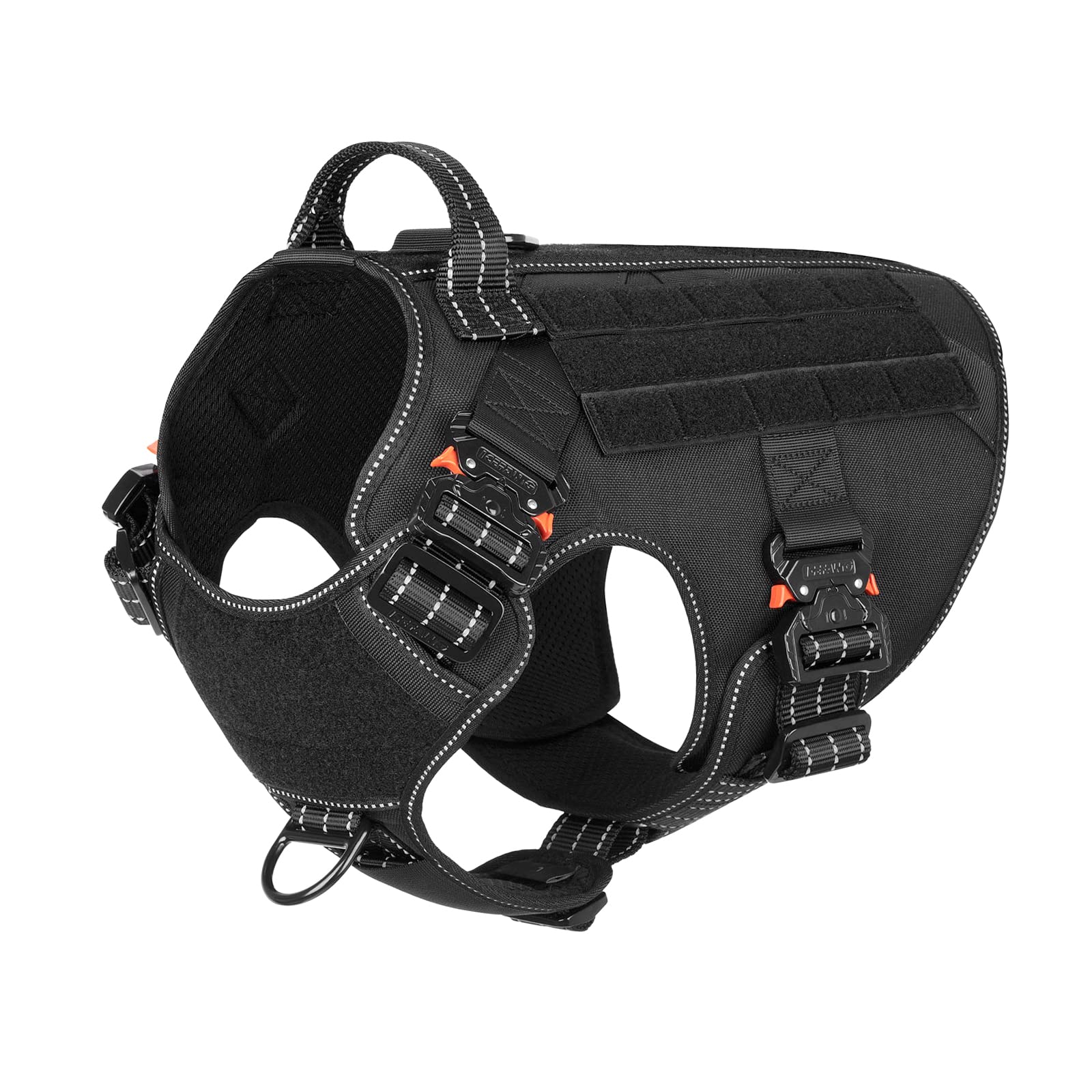 ICEFANG Tactical Dog Harness,Working Dog Vest,No Pulling Front Clip Leash Attachment (L (28"-35" Girth), Black-4x Metal Buckle)