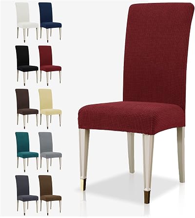 MAXIJIN Jacquard Stretch Dining Chair Covers 2/4/6 Parson Slipcovers Wine Red