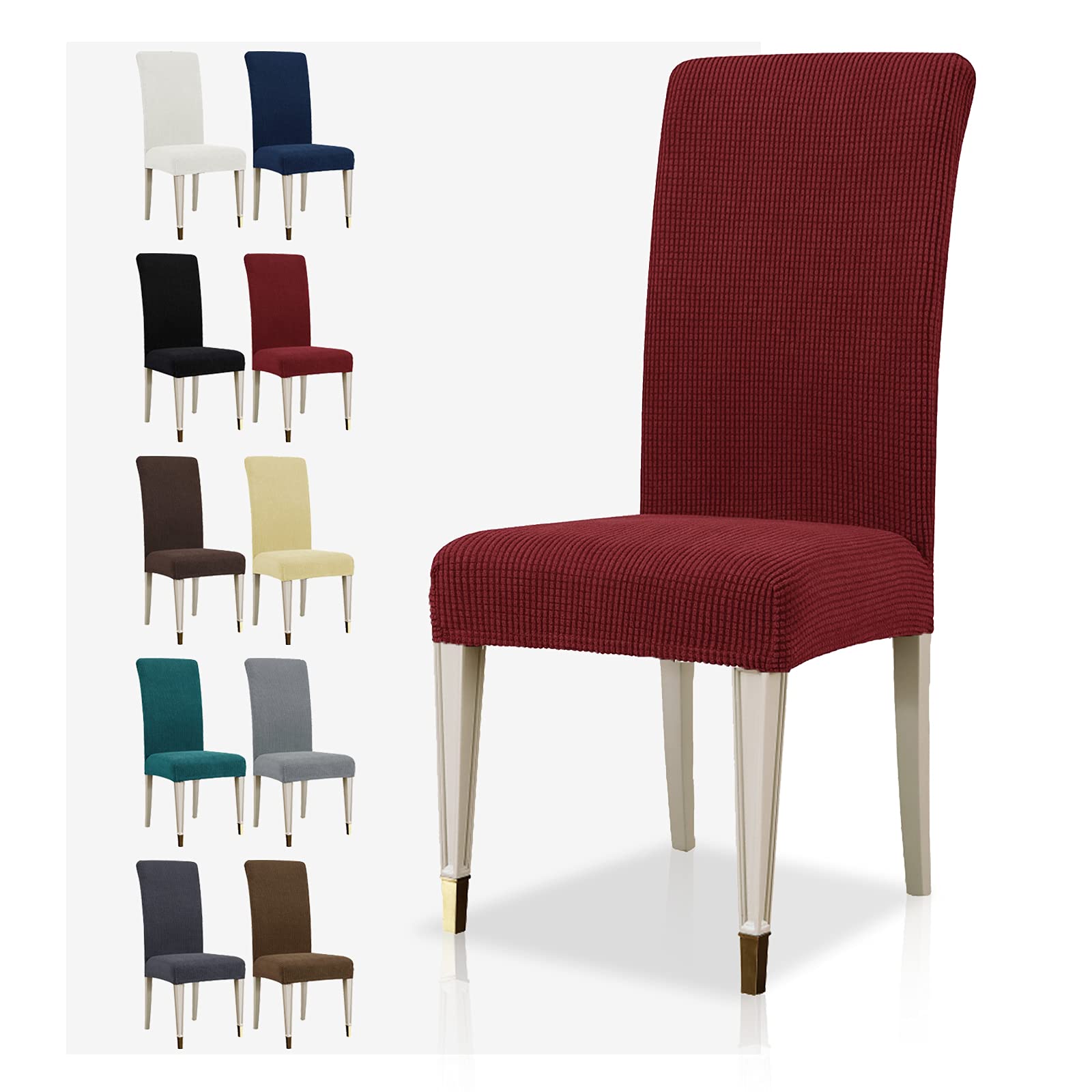 MAXIJIN Super Stretch Dining Room Chair Cover Jacquard Spandex Dining Parsons Chair Slipcover Removable Chair Protector Covers for Dining Room,Hotel,Kitchen,Ceremony (Wine Red, 6)