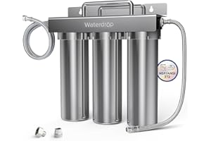 Waterdrop TST-UF 0.01μm Ultra-Filtration Under Sink Water Filter System, Stainless Steel Water Filter for Sink, 5X Service Life Under Sink Water Filtration System, Removes 99% of Contaminants