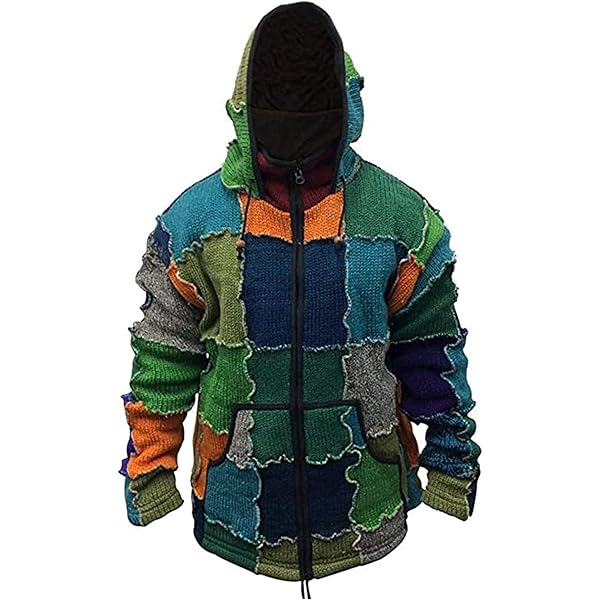 Shopoholic Fashion Mens Pixie Red Wool Patchwork Hippy Jacket [S