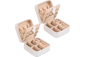 XZUZ Small Travel Jewelry Box With Mirror, Portable Jewelry organizer Display Storage Box for Earrings Rings Necklaces, Jewelry ase for female Girls (White 2pcs).