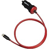 Amazon Basics Straight Cable Lightning Car Charger, 5V 12W, 3 Foot, Black and Red