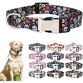 Flower Skull Dog Collars for Medium Dogs, Pretty Pattern Print Funny Fun Dog Collar Metal Buckle Durable Soft Female Puppy Collars for XSmall Small Medium Large Breed Pet Girl Dogs, M