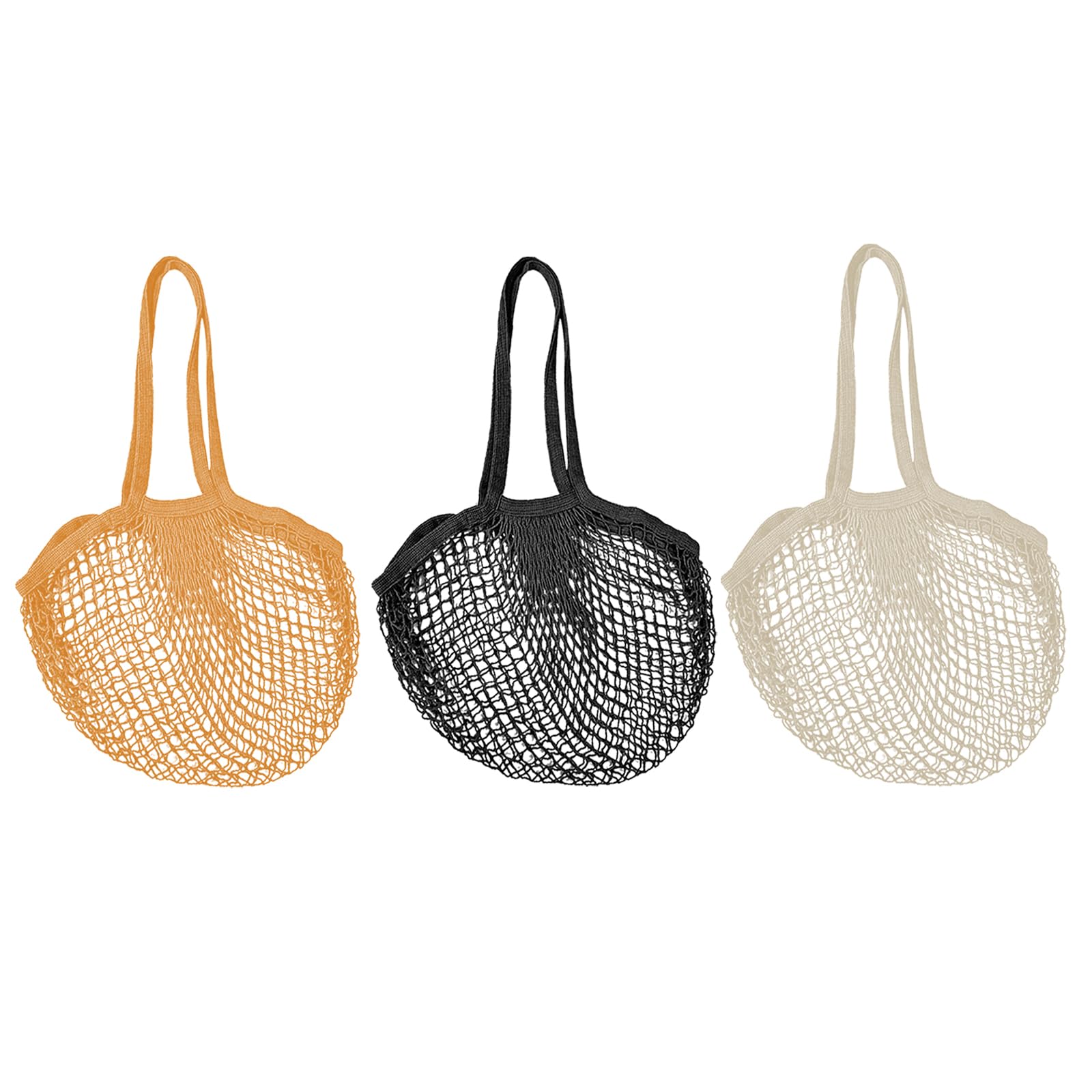 Soulnioi Reusable Grocery Mesh Bag Long Handle Cotton String Mesh Produce Bags Organic Grocery Shopping Bags Portable/Washable Mesh Bag for Fruit and Vegetables Storage 3PCS in 3 color Set 5