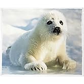 XSMEI White Seal Sherpa Blanket, Cute Animal Fleece Throw Blankets for Couch Sofa Bed, Super Soft Warm and Lightweight, 50" x 60"
