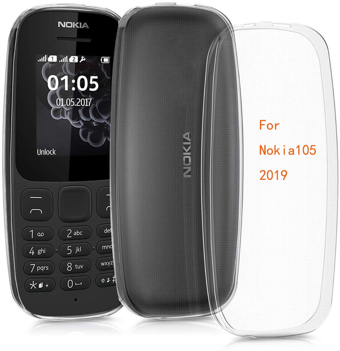 Axcellent Case for Nokia 105 (2019 edition) + Tempered Glass Screen Protector,Clear Transparent Ultra Slim Protective Shockproof Back TPU Silicone Gel Case Cover for Nokia 105 (2019 edition)