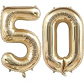 Champagne Gold 50 Balloon Number,40 Inch Light Gold 50 Balloons Big Foil Mylar Helium Number 50 Balloon for Birthday Party Anniversary Decorations