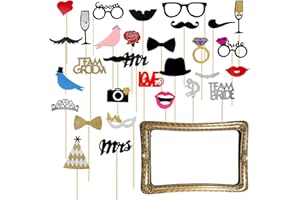 Dokpav 31 PCS Wedding Photo Booth Props, 1 PCS Inflatable Selfie Photo Frame, Funny Engagement Photos Booth Accessories, Gadg