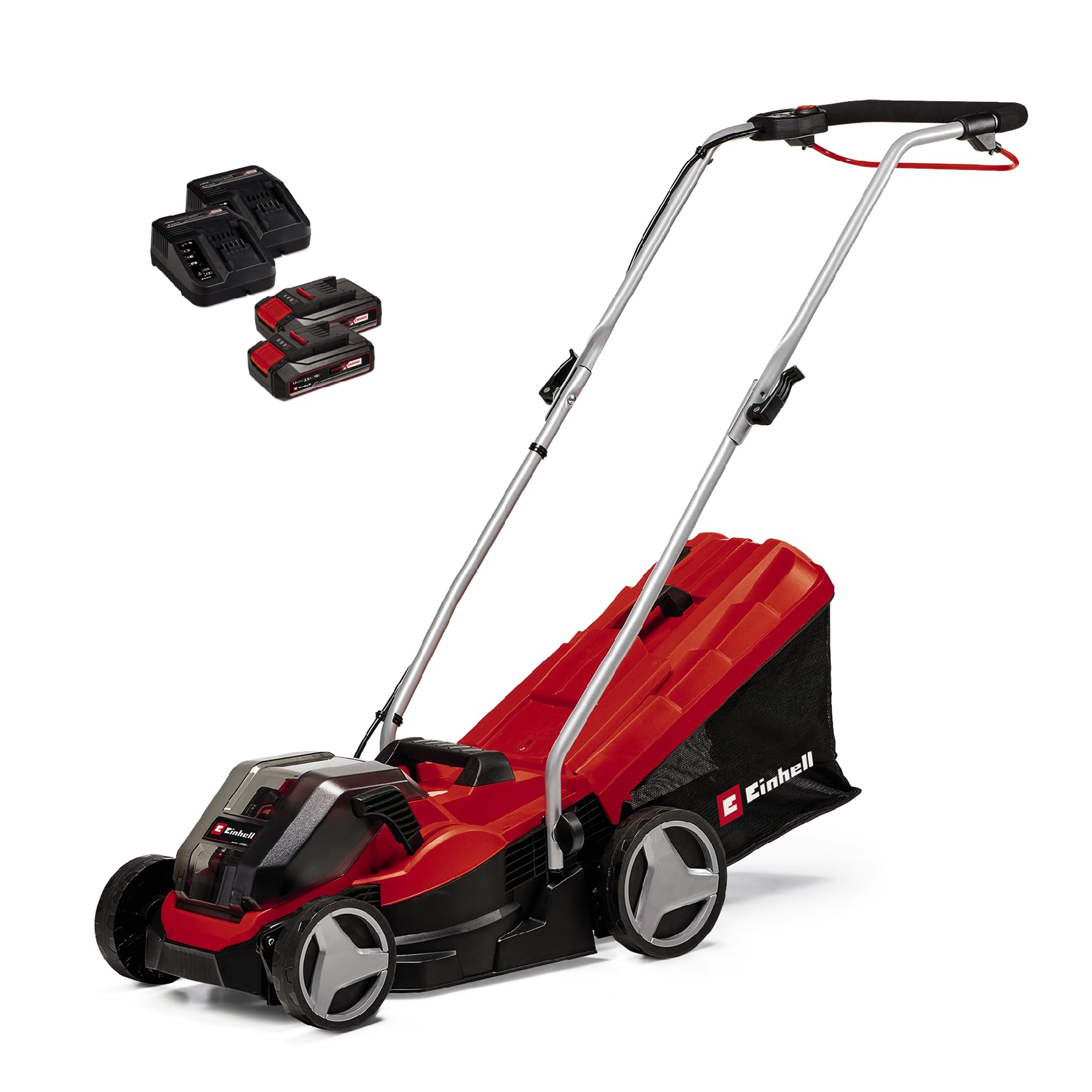 Einhell Cordless Lawnmower with Battery (x2) and Charger (x2) 36V Power X-Change, 33cm Cutting Width, 30L Grass Box, Brushless Motor, 5 Cutting Heights GE-CM 36/33 Li