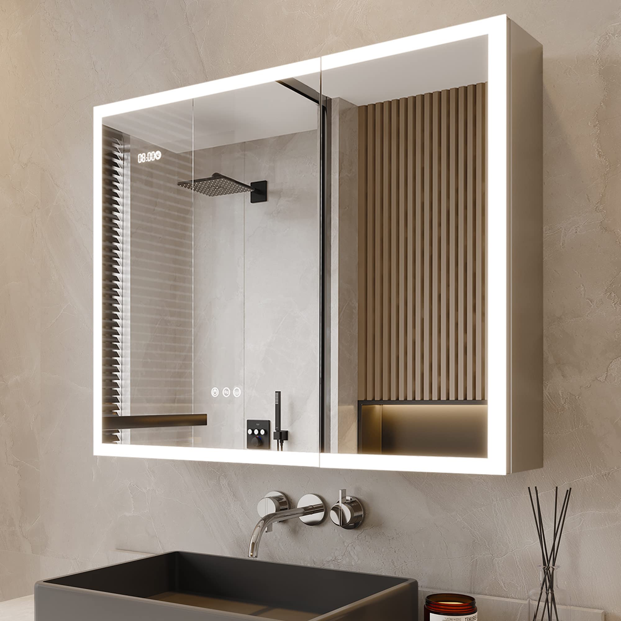LIGMIRR Medicine Cabinet with Lights, 36×30 Inch Lighted Medicine ...